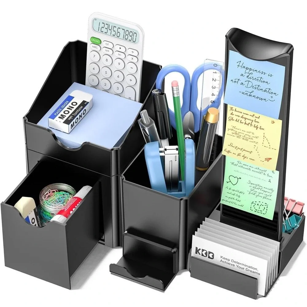 KDD 5-in-1 Desktop Organizer Set Headphone Phone Card‎ Pen Holder Black Plastic
